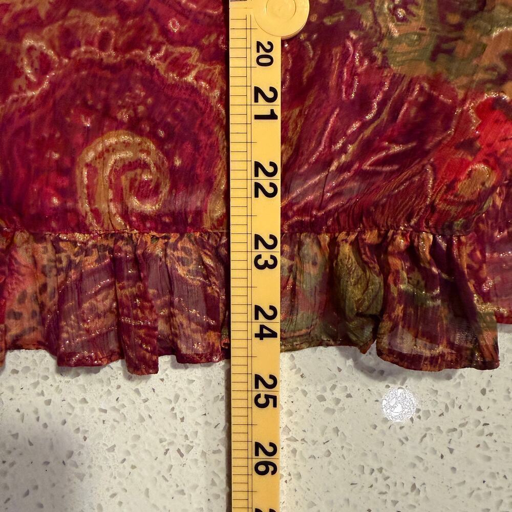 Coldwater Creek Burgundy Sheer Shimmer Paisley Blouse Boho Romantic Large Indie - Picture 9 of 9